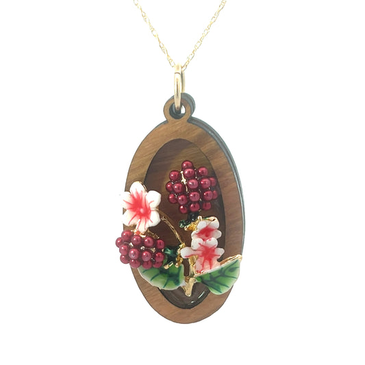 Vintage Enameled Berries and Flowers Pendant Necklace