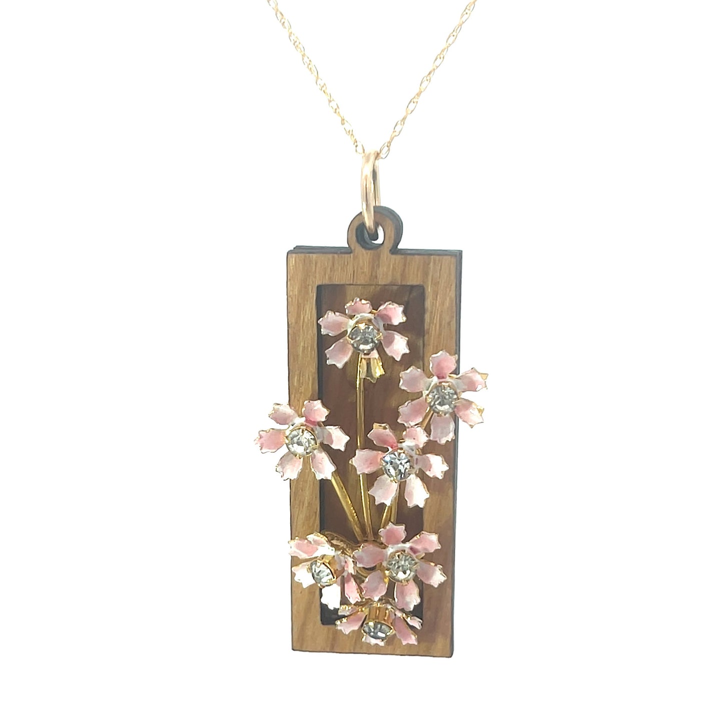 Vintage Enameled Pink Floral Pendant Necklace