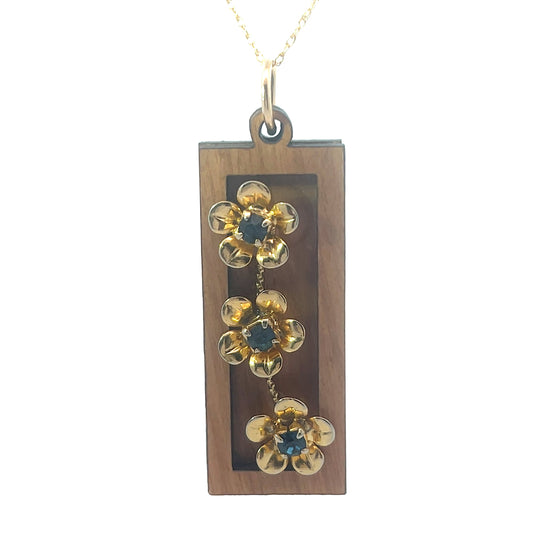Vintage Gold and Navy Floral Pendant Necklace