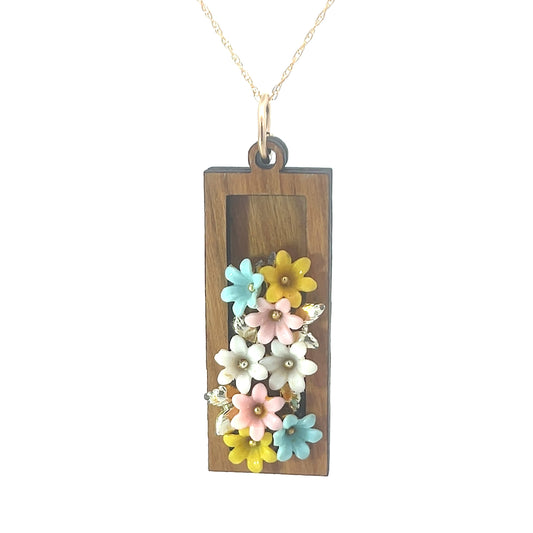 Vintage Enameled Multicolor Floral Pendant Necklace