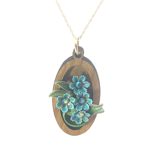 SOLD Vintage Enameled Blue Floral Pendant Necklace