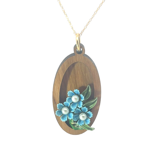 SOLD Vintage Enameled Blue Floral Pendant Necklace