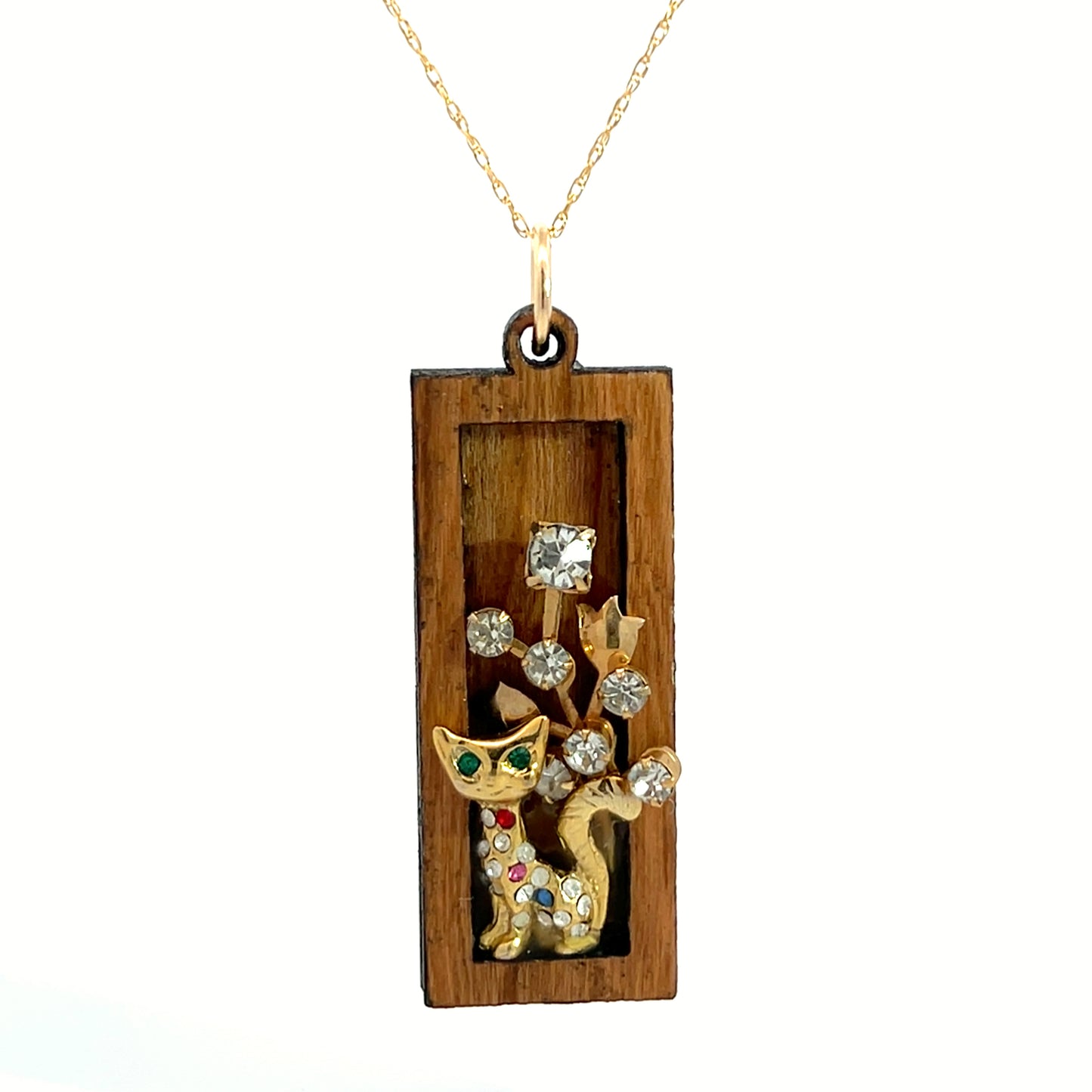 Vintage Enameled Gold and Rhinestone Pendant Necklace