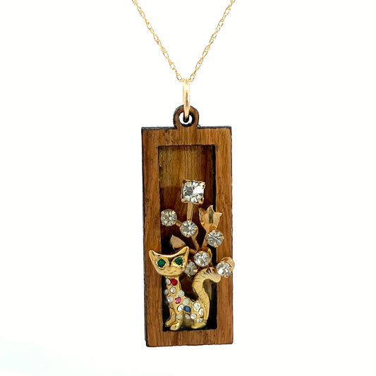 Vintage Enameled Gold and Rhinestone Pendant Necklace