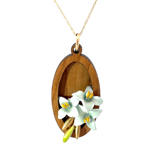 Vintage Enameled Blue, Yellow and Green Floral Pendant Necklace